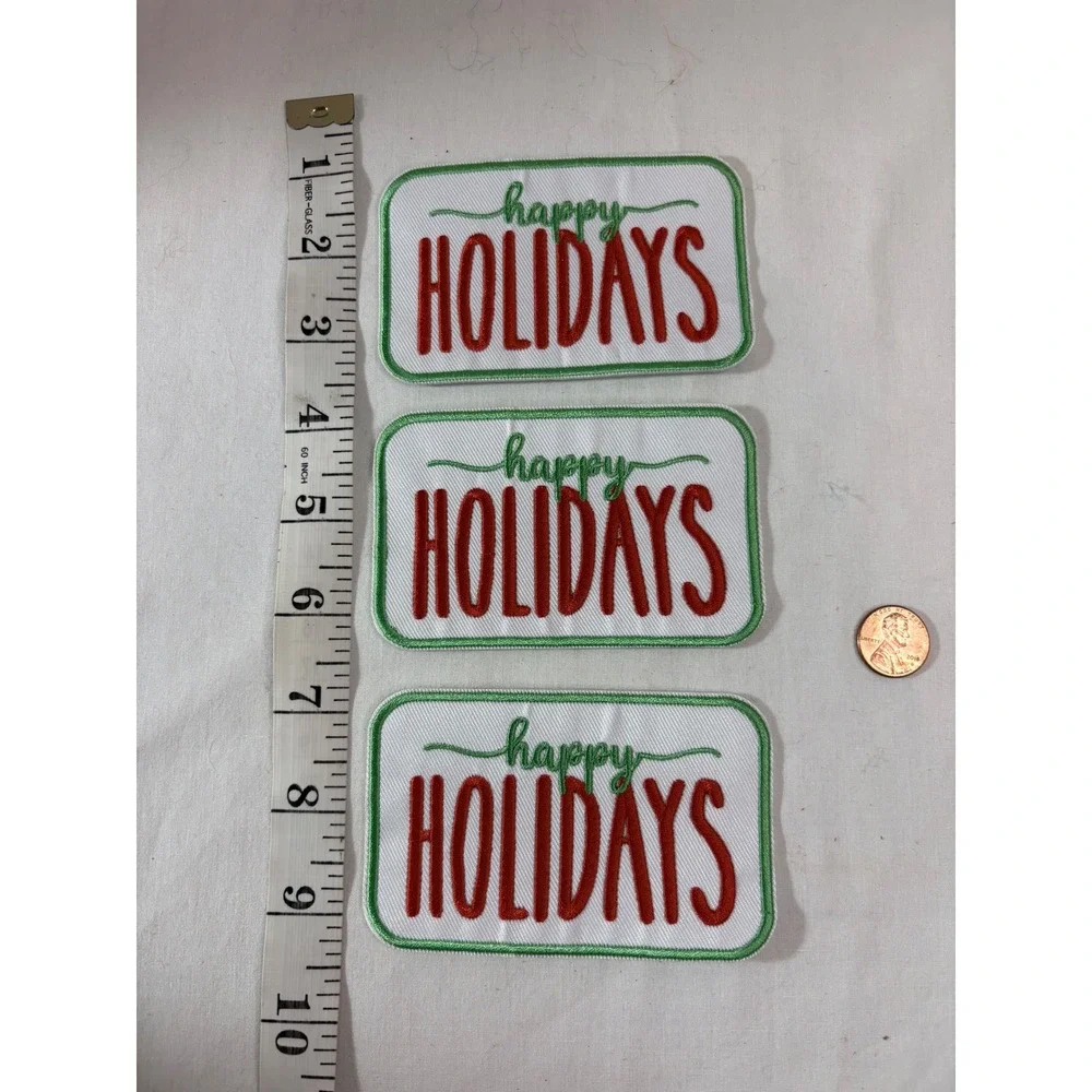 Happy Holidays Iron On Patch Red Green Embroidered Christmas‎ DIY